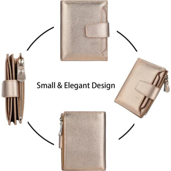 New Small Compact Women Wallet RFID Blocking Genuine Leather Bifold Purse - Picture 3 of 6